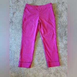 Woman's Crown And Ivy Pink Preppy Ankle Crop Pants With Lace Detail Size 16